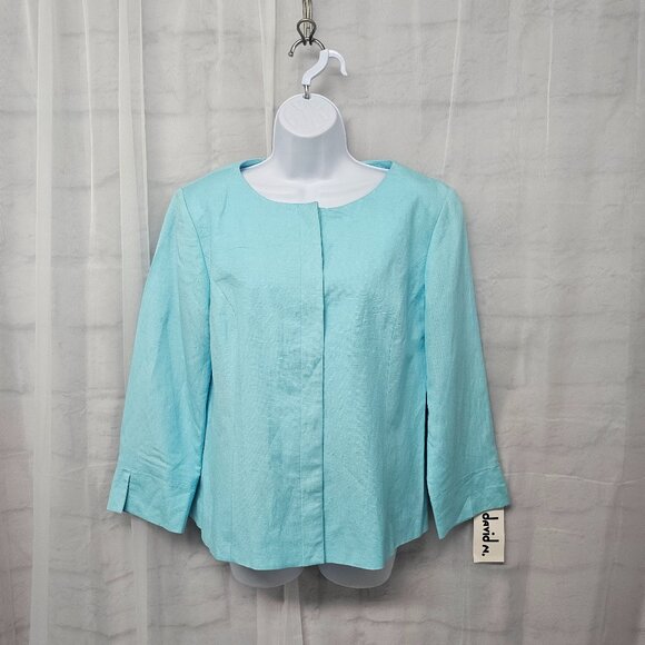 NWT David N. Blue Linen Blend Jacket Blazer Beach Minimalist 12 - Picture 1 of 11